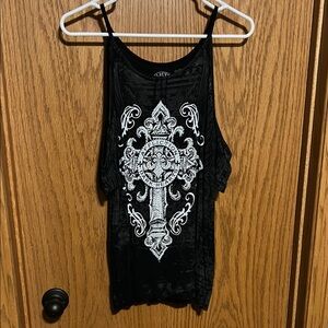 Black Sleeveless Tank Top with Graphic Design and Relaxed Fit